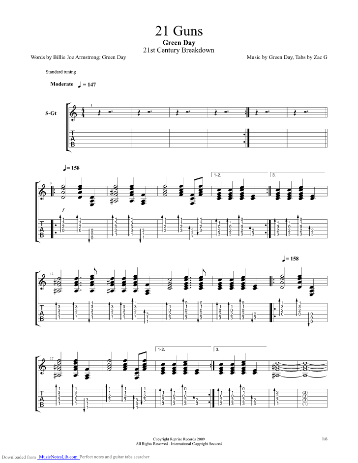 21 guns guitar pro tab by Green Day