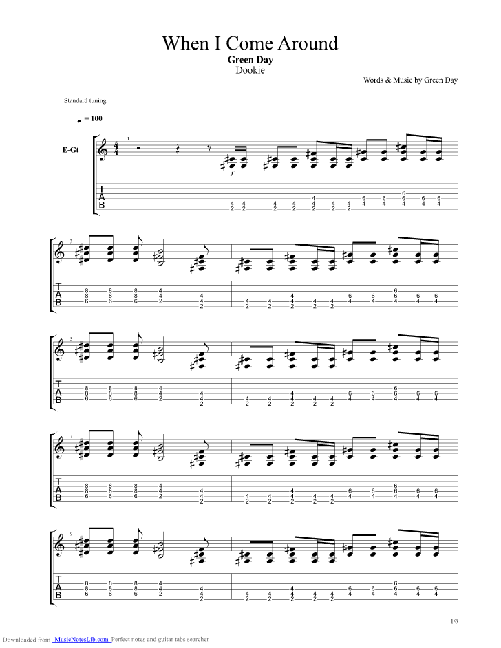 When I Come Around guitar pro tab by Green Day