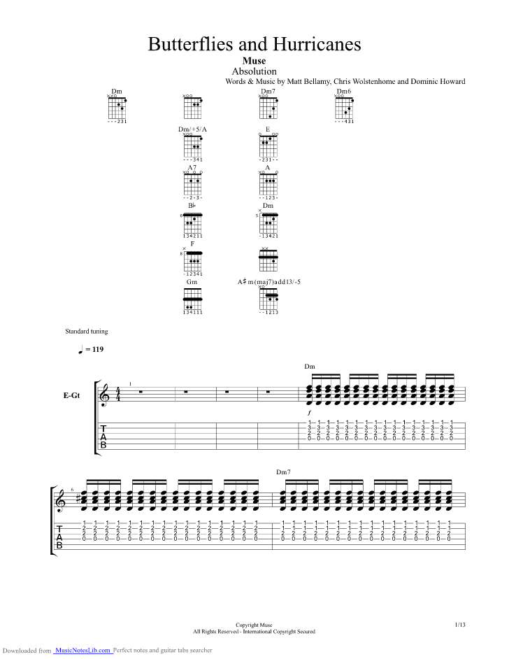 Butterflies And Hurricanes guitar pro tab by Muse