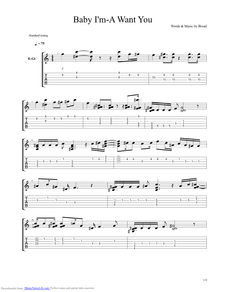 Baby Ima Want You guitar pro tab by Bread