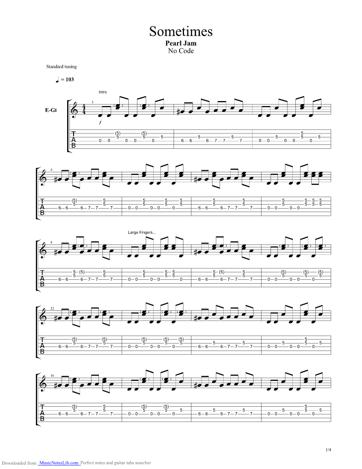 Sometimes guitar pro tab by Pearl Jam