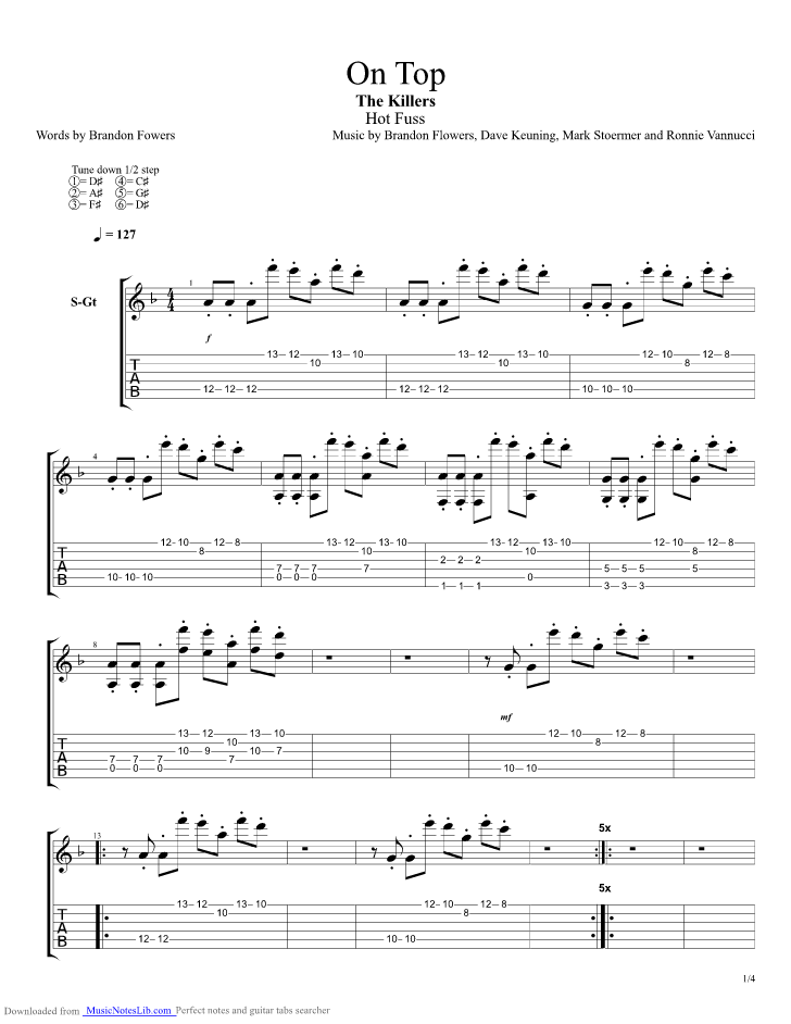 On Top guitar pro tab by The Killers