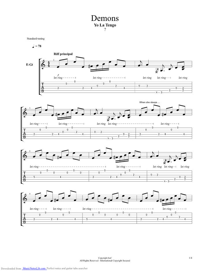 Demons guitar pro tab by Yo La Tengo
