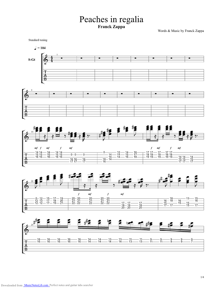 Peaches En Regalia guitar pro tab by Zappa Franck