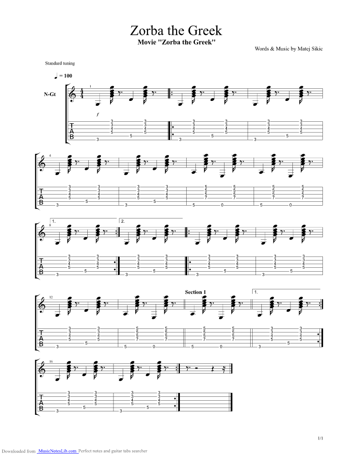 Zorba The Greek guitar pro tab by Zorba The Greek