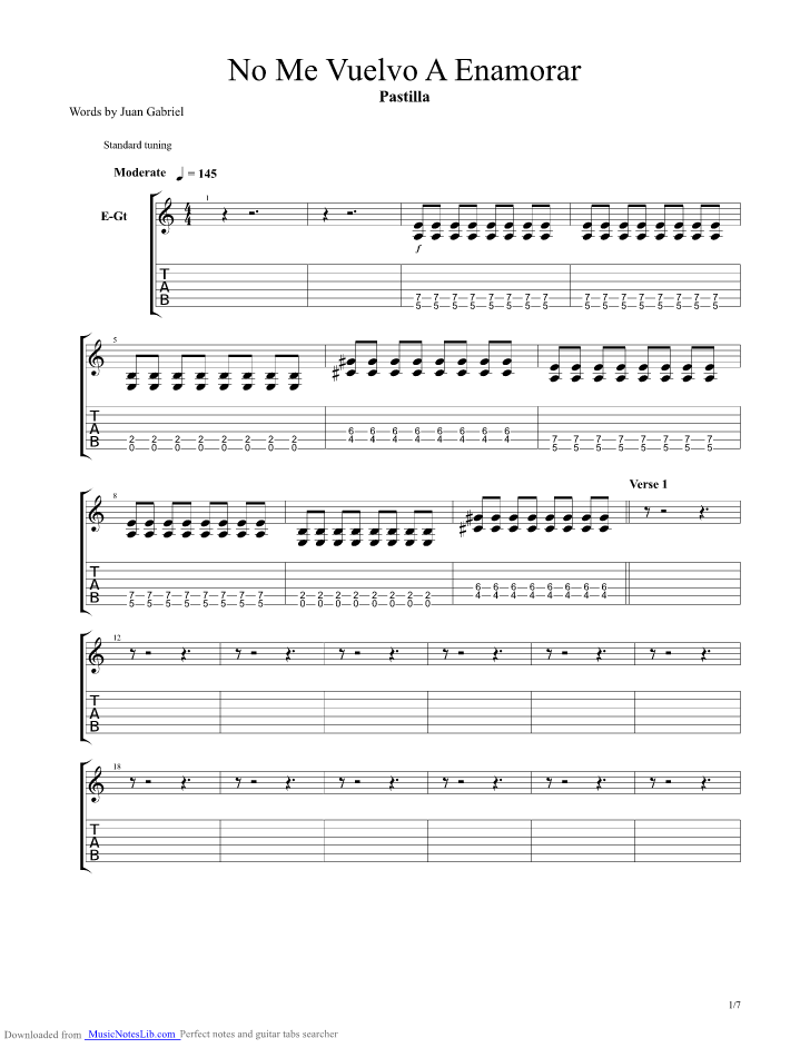 No Me Vuelvo A Enamorar guitar pro tab by Pastilla