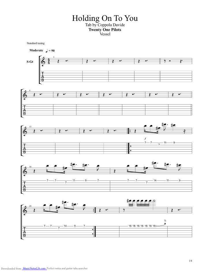 Holding On To You guitar pro tab by Twenty One Pilots