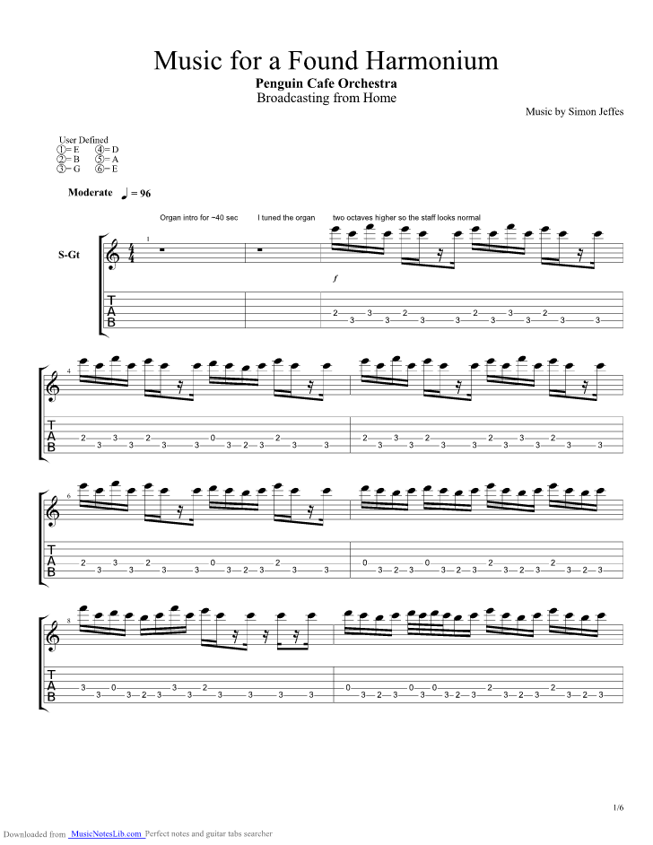 Music For A Found Harmonium guitar pro tab by The Penguin Cafe