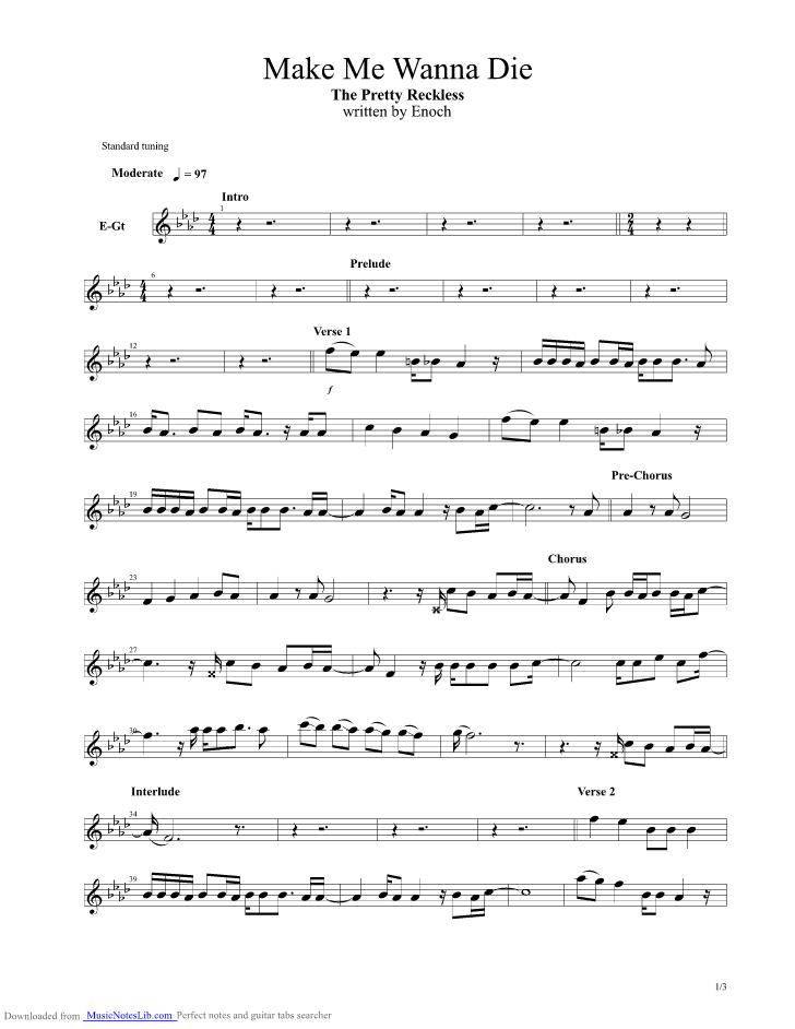 Make Me Wanna Die guitar pro tab by The Pretty Reckless