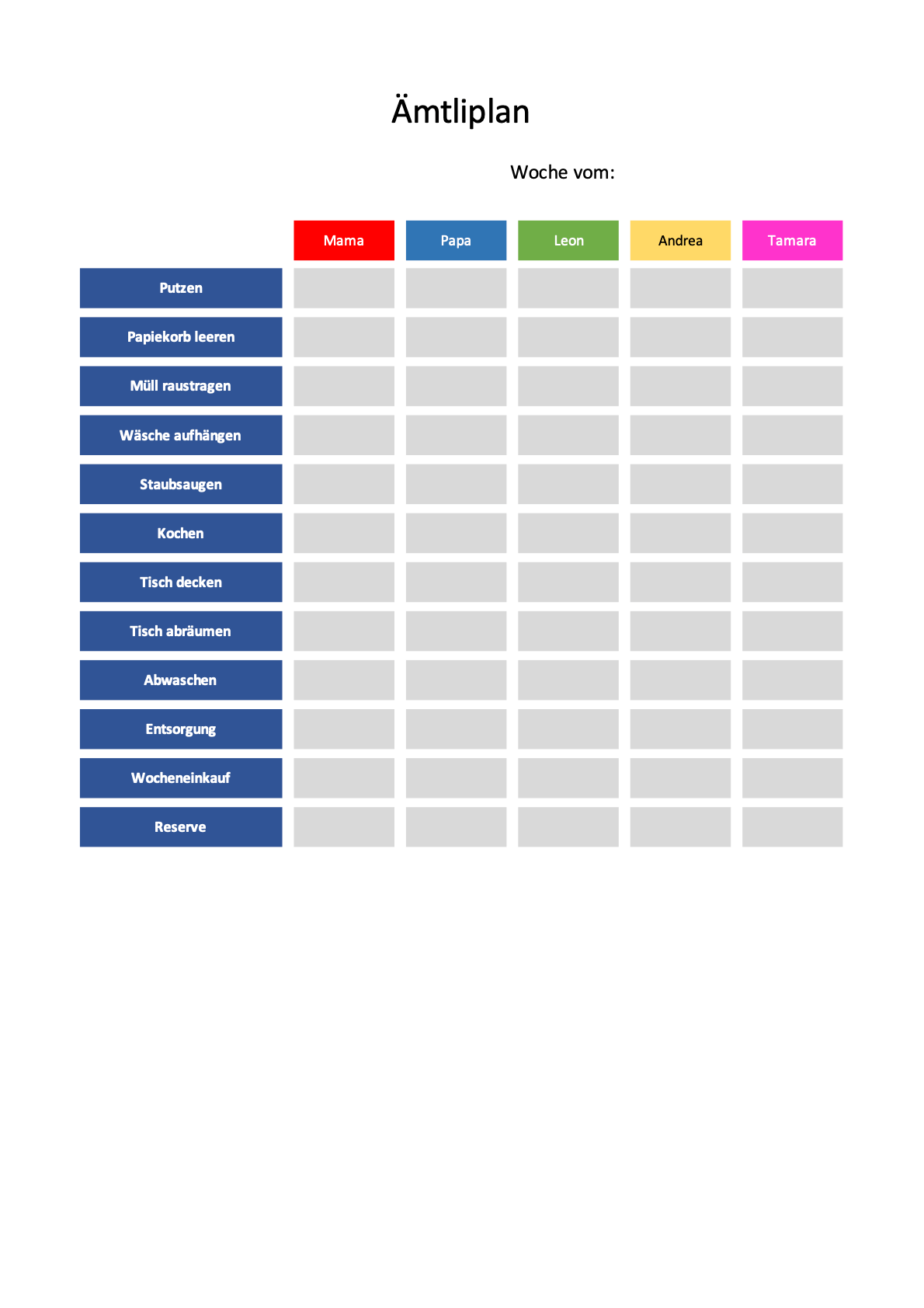 Ämtliplan Vorlage (Excel & Word) MusterVorlage.ch