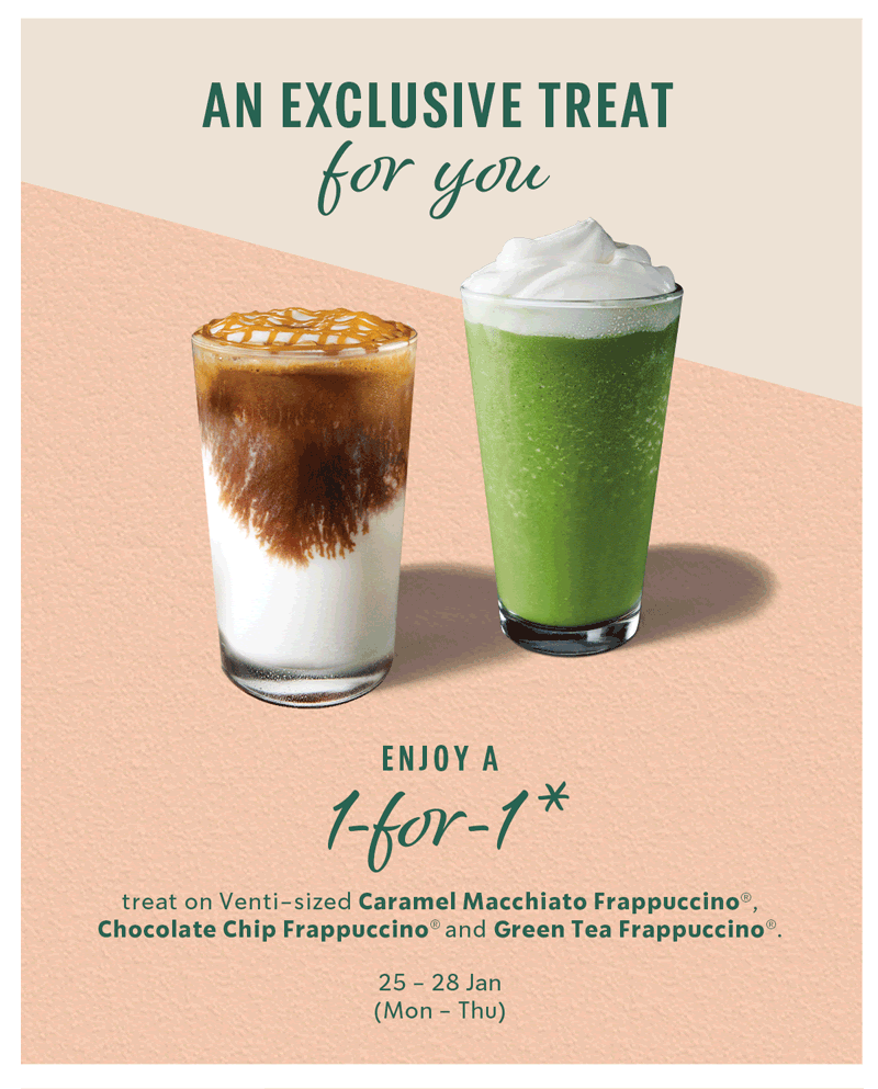 Starbucks Singapore Offers 1For1 Deal on selected Ventisized drinks