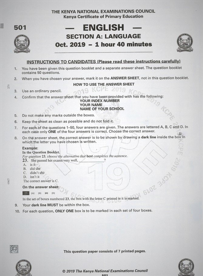 2019 KCPE KNEC English Questions with (Marking Scheme) Past Paper