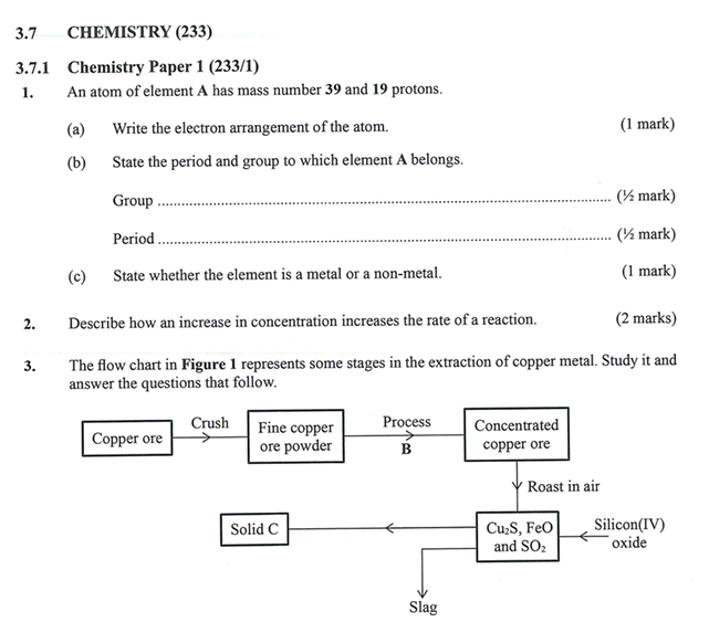 KNEC KCSE 2019 Chemistry Paper 1 (Past Paper with Marking
