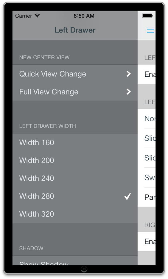 GitHub mutualmobile/MMDrawerController A lightweight, easy to use