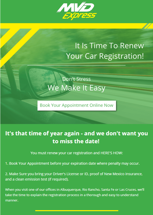 Renewing your vehicle registration is easier than ever! MVD Express
