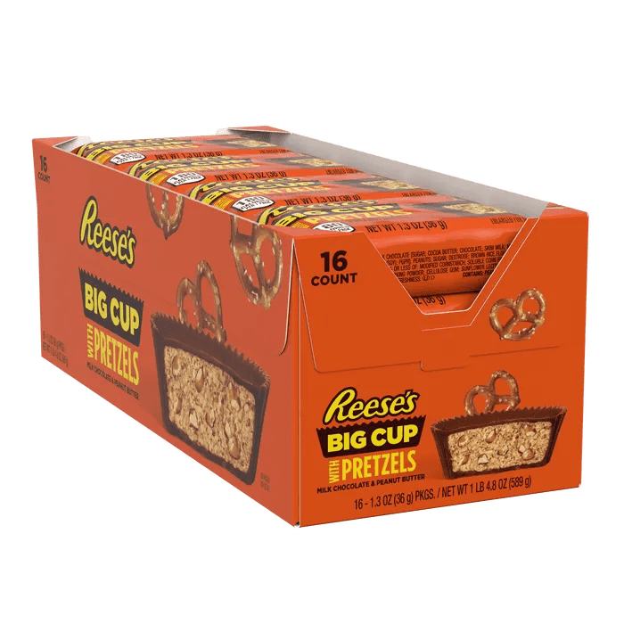 REESE'S PEANUT BUTTER BIG CUP W/PRETZELS 1.3 OZ 16 PER BOX Midwest