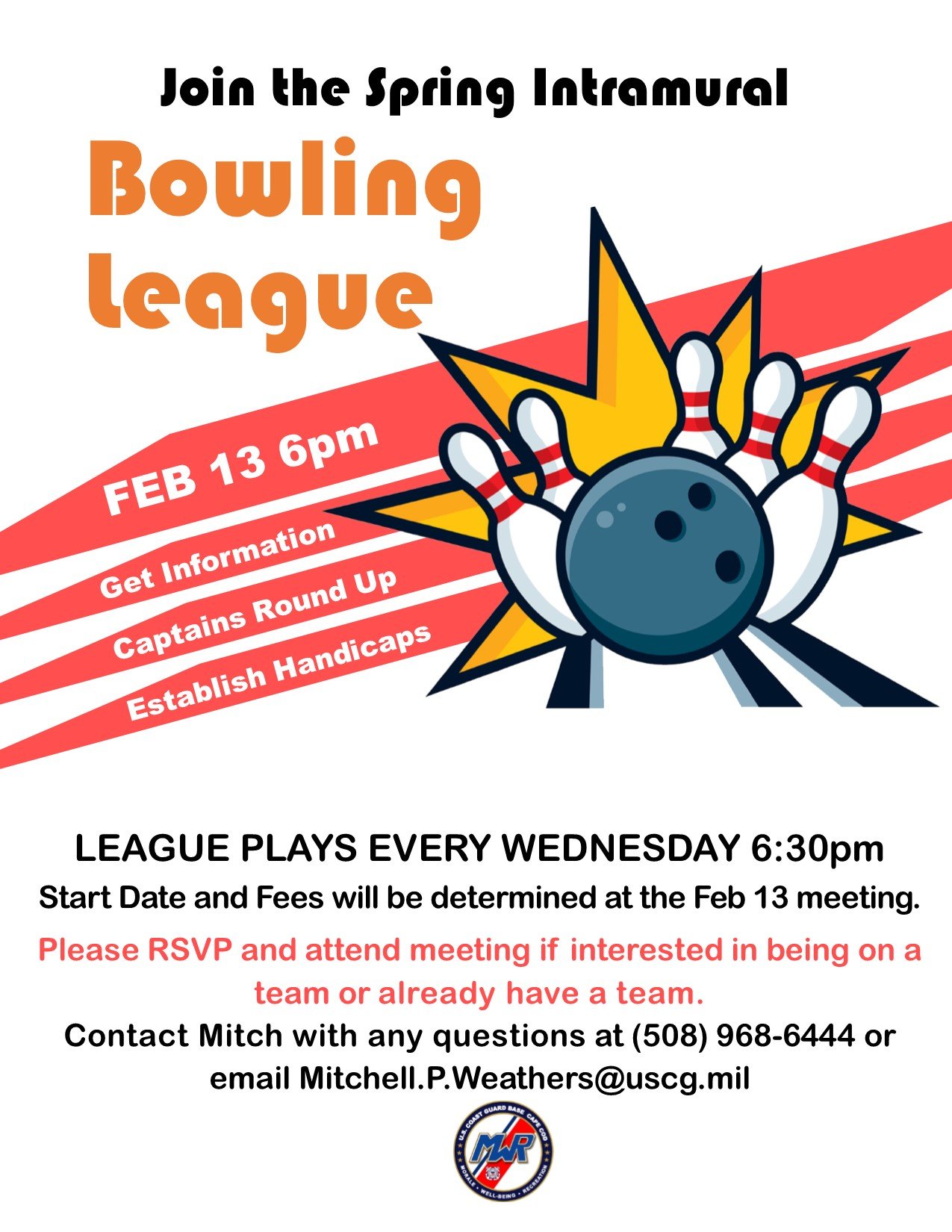 2019 Spring League flyer USCG Base Cape Cod MWR