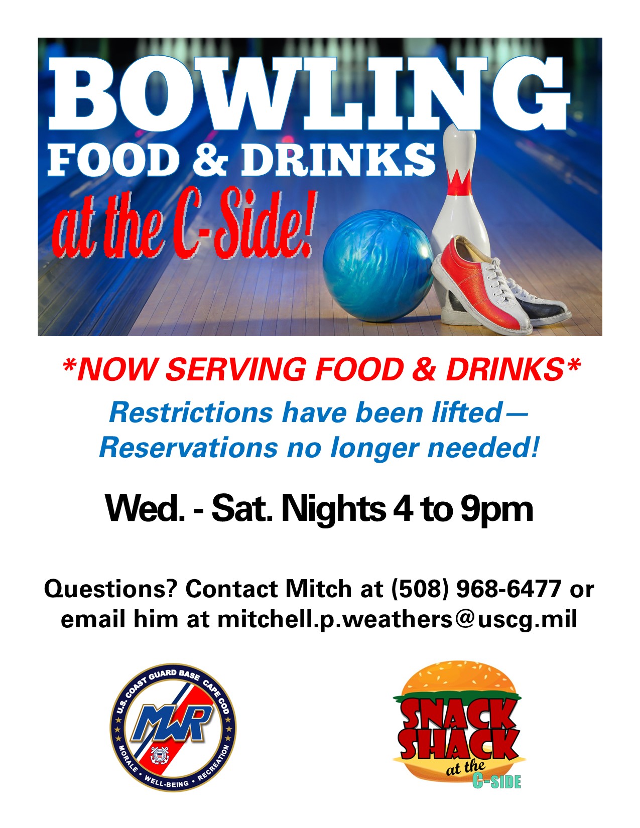 CSide Bowling Open Wed Sat! USCG Base Cape Cod MWR