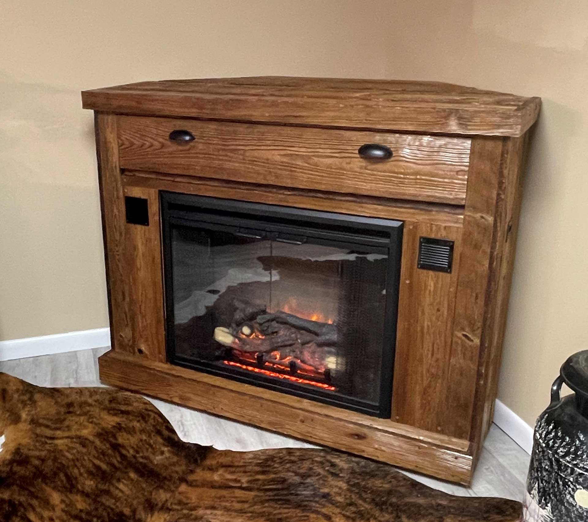 Custom Barnwood Fireplace with Electric Rising TV and Remote