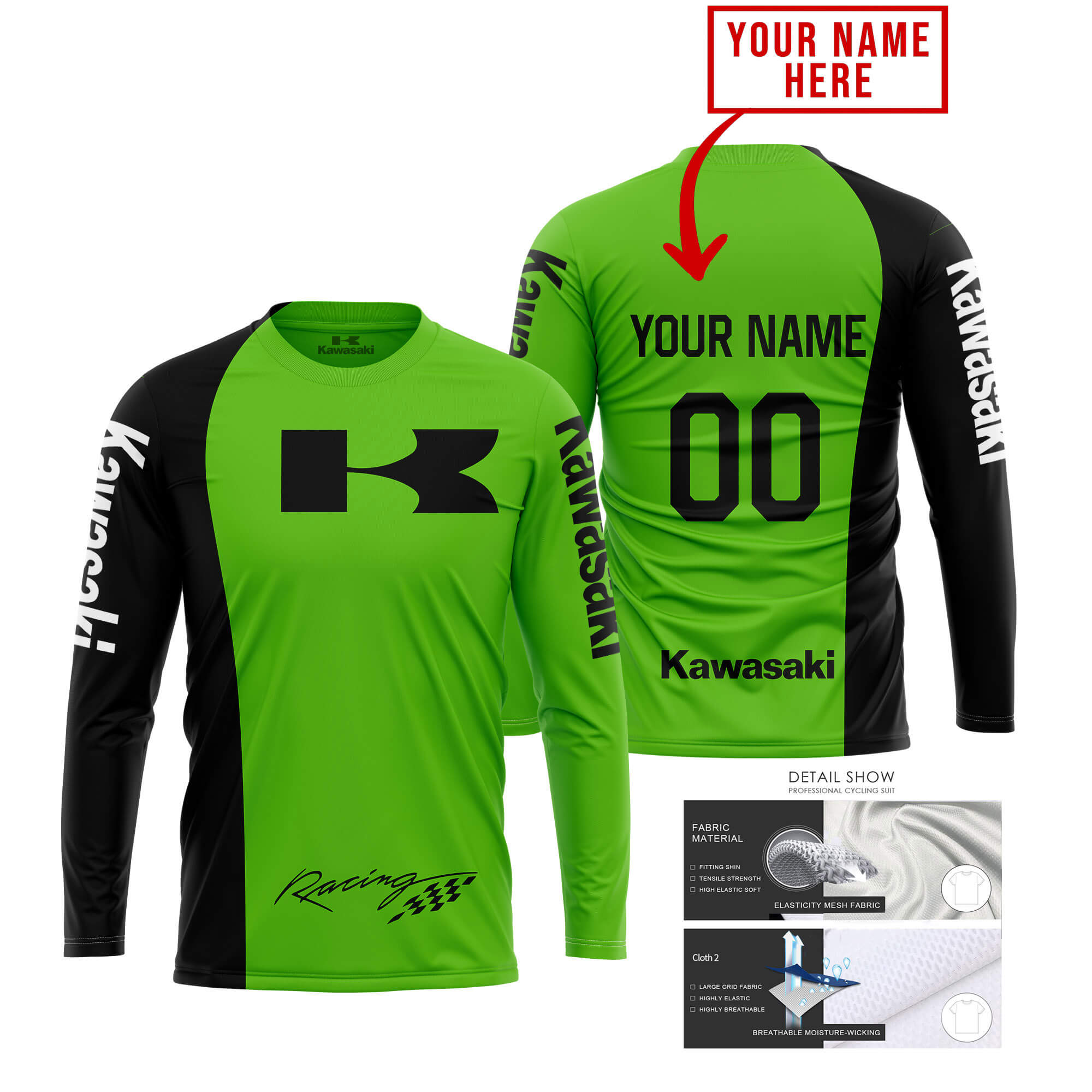 KAWASAKI BLACK GREEN CUSTOM NAME JERSEY Fox Racing Motocross clothing