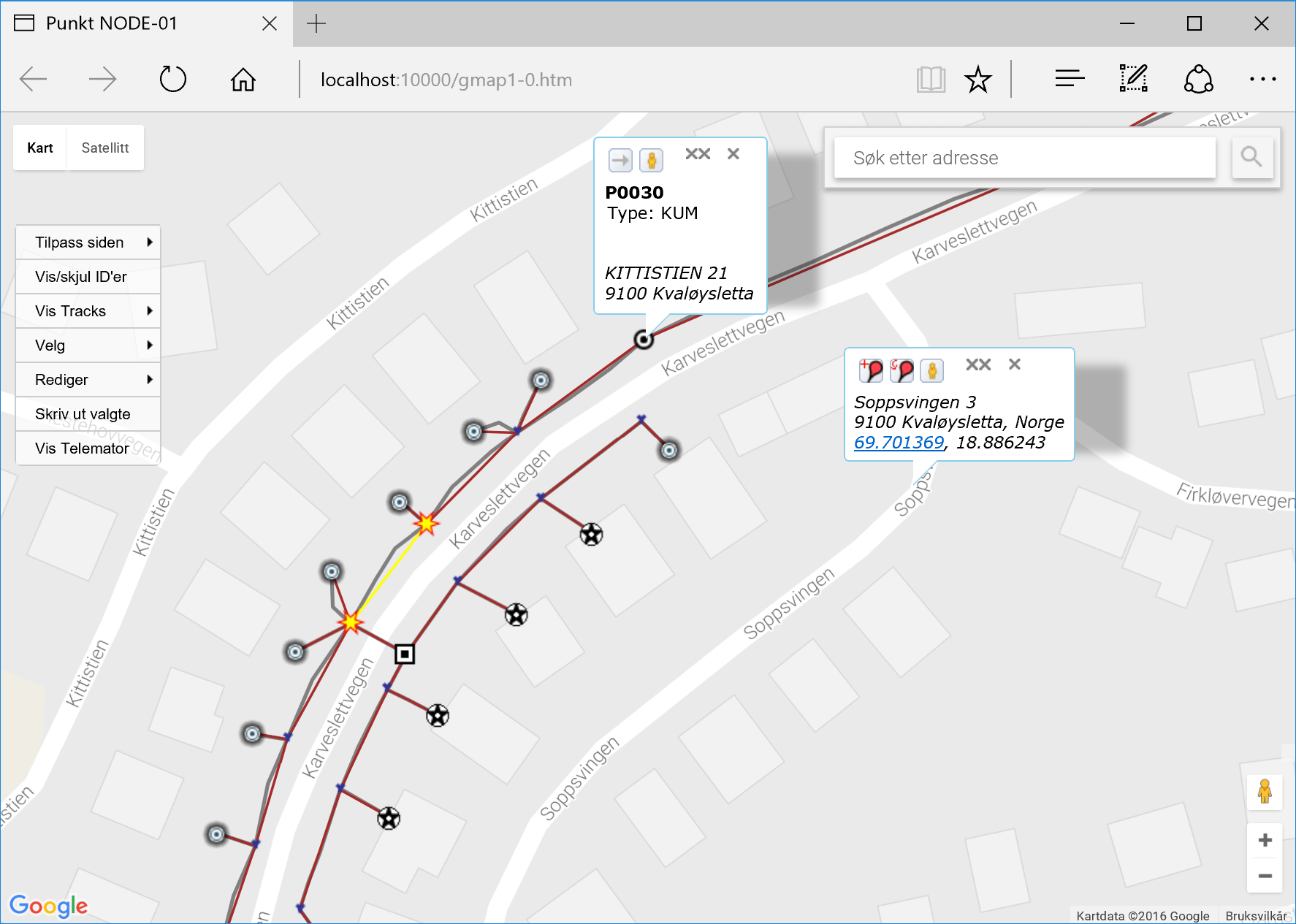 Google Maps Punkt Setzen Trasémodul og Telemator Google Kart Telemator & MX Data