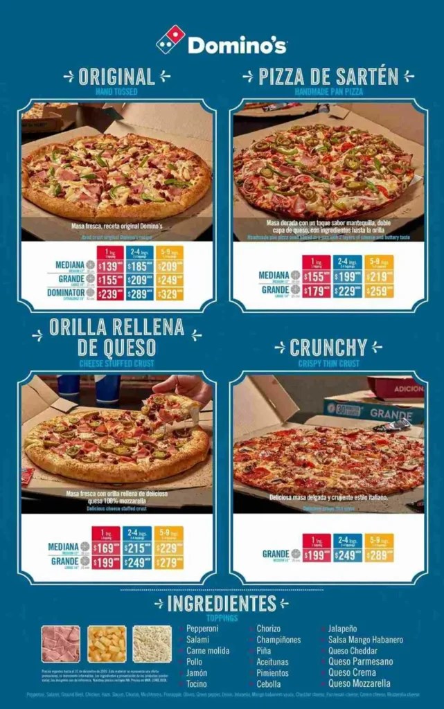 Domino’s Pizza Menú México Tarifas Vigentes 2024