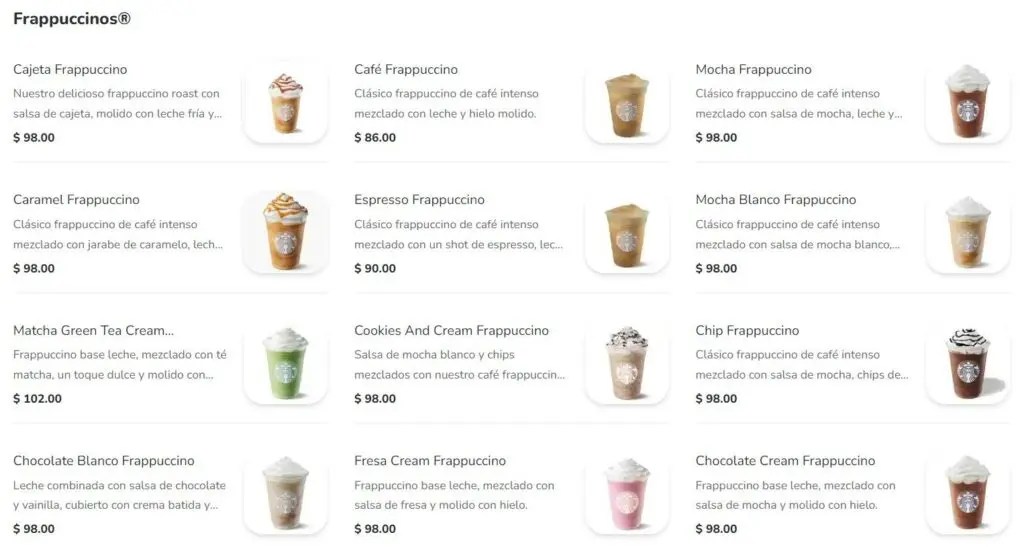 Starbucks Menu Mexico Tarifas actualizadas 2024