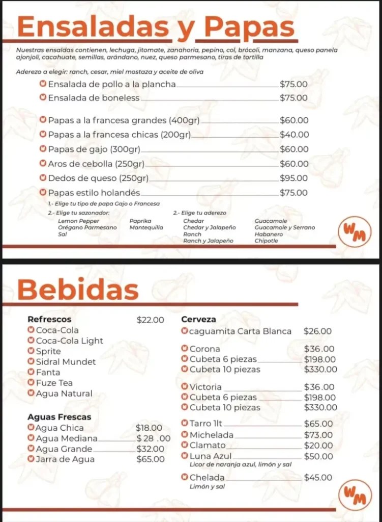 Wings Mania Menu Mexico Tarifas Vigentes 2024