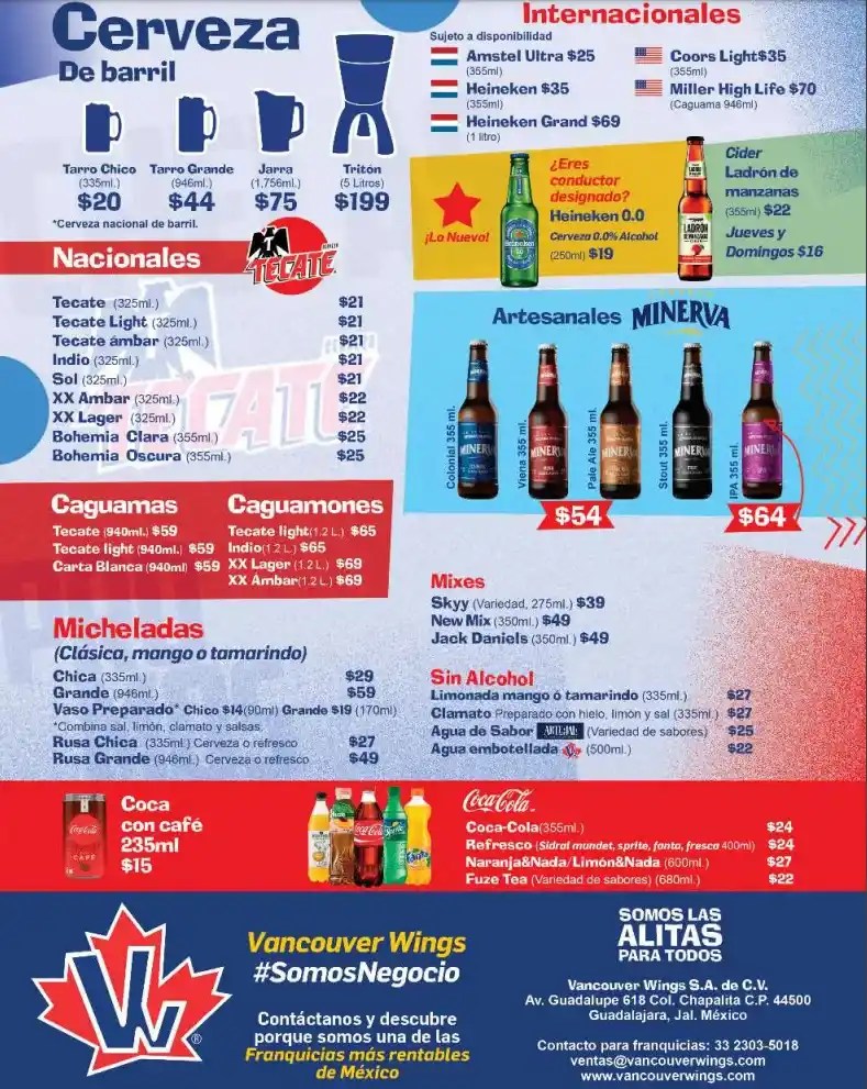Vancouver Wings Menú Precios México Actualizado (septiembre 2024)