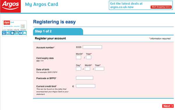 Login to Argos account at argos.co.uk