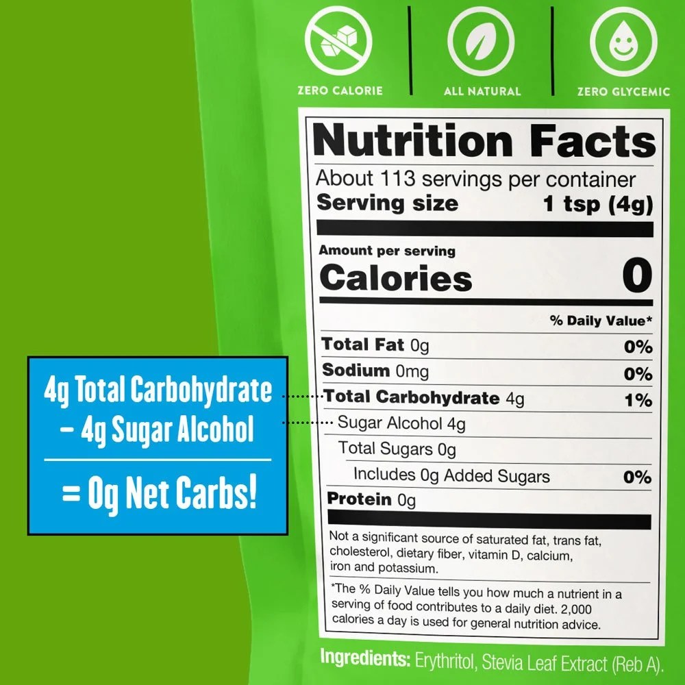 Stevia Sweetener Nutrition Label