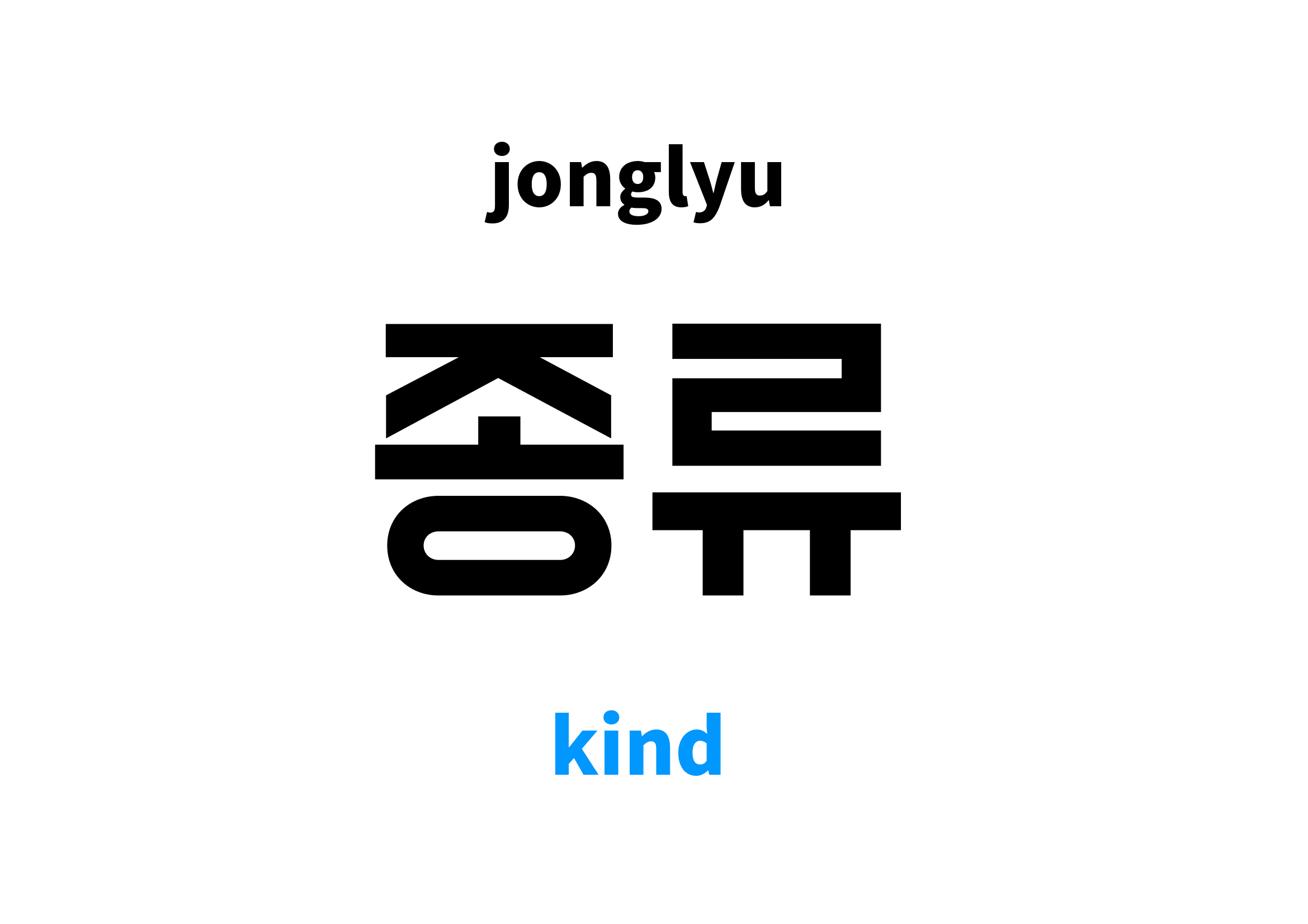 Kind in Korean 종류's meaning and pronunciation