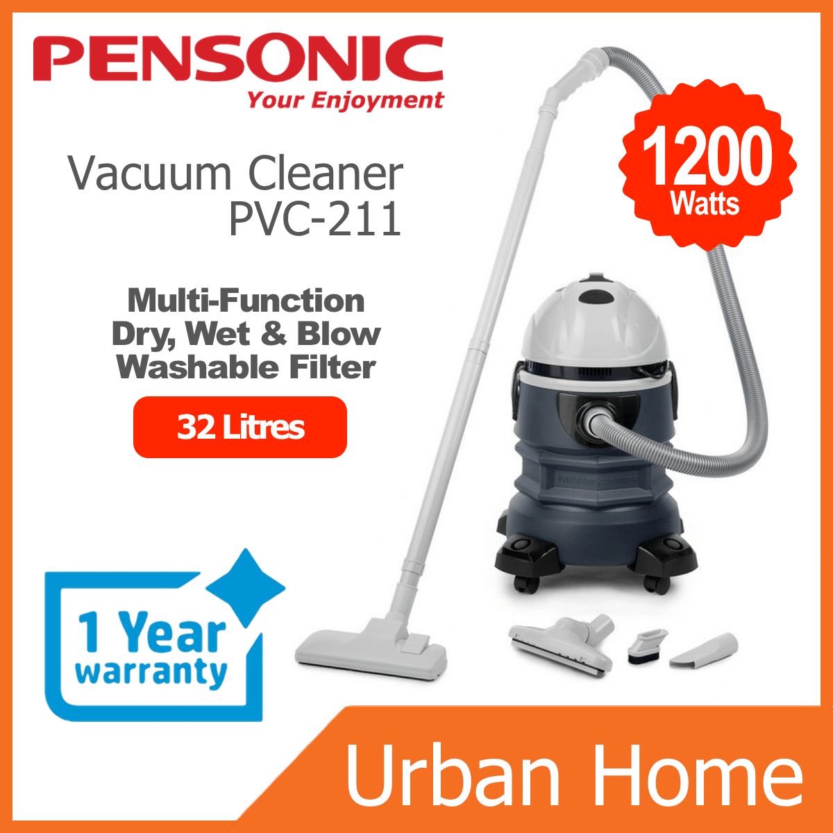 PENSONIC 1200w 32L Dry Wet Vacuum Cleaner (PVC211/PVC211) standard