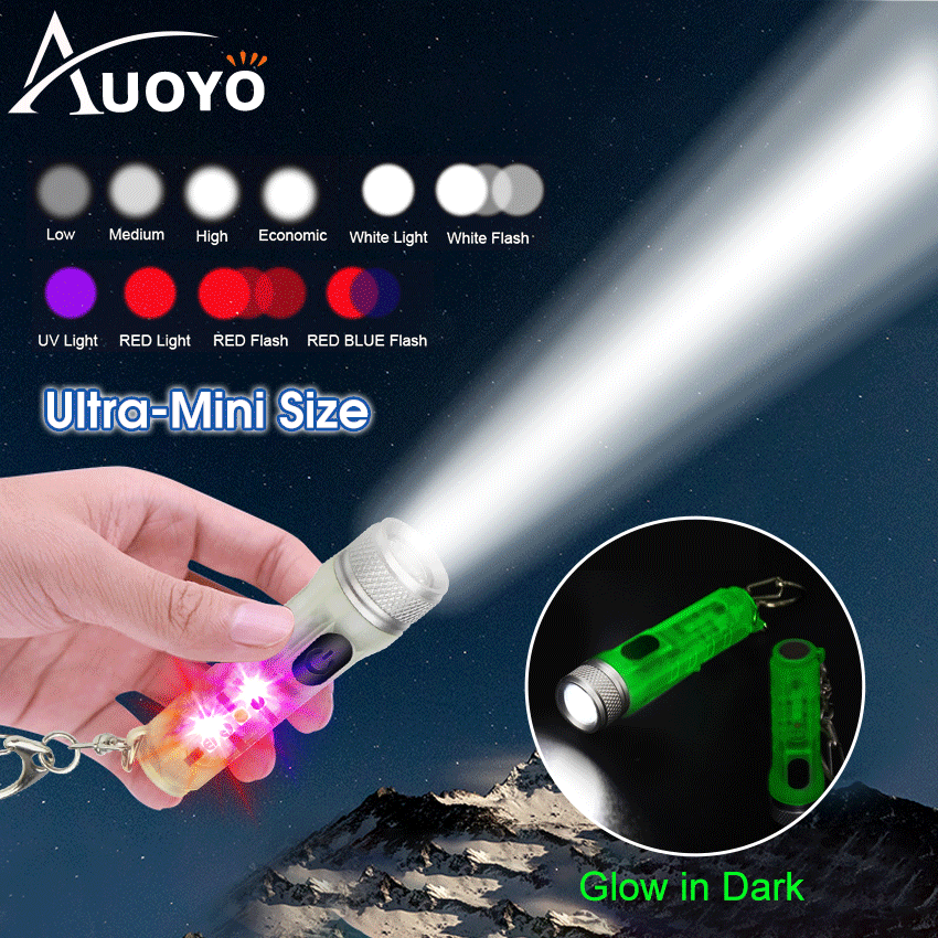 Auoyo Mini Flashlight Keychain Torch with Buckle USB Rechargeable LED