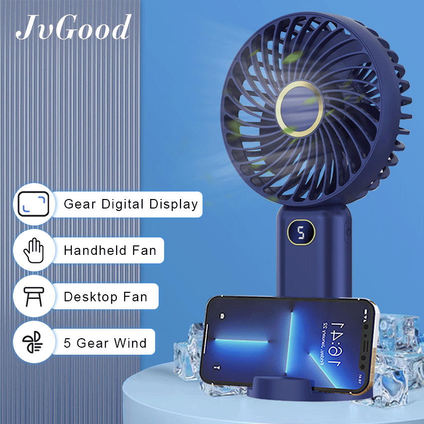 JvGood Mini Portable Fan LED Digital Display Foldable Handheld Fan
