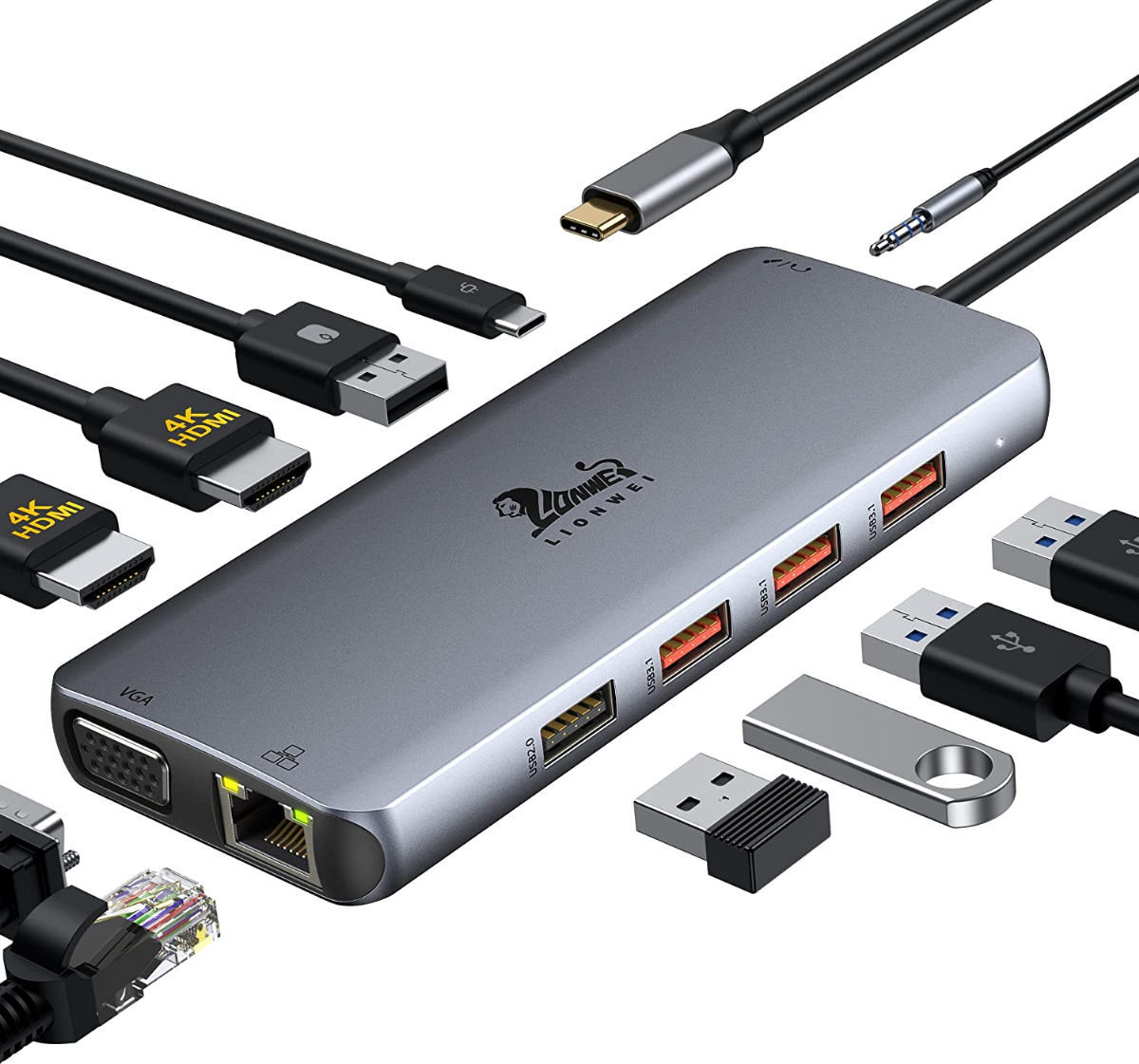 LIONWEI USB C Docking Station Dual Monitor, 11in1 USBC Laptop