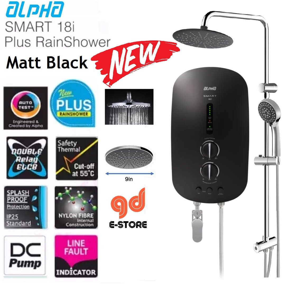 Water heater [New Matt Black Colour] Alpha Water Heater Smart 18I Plus