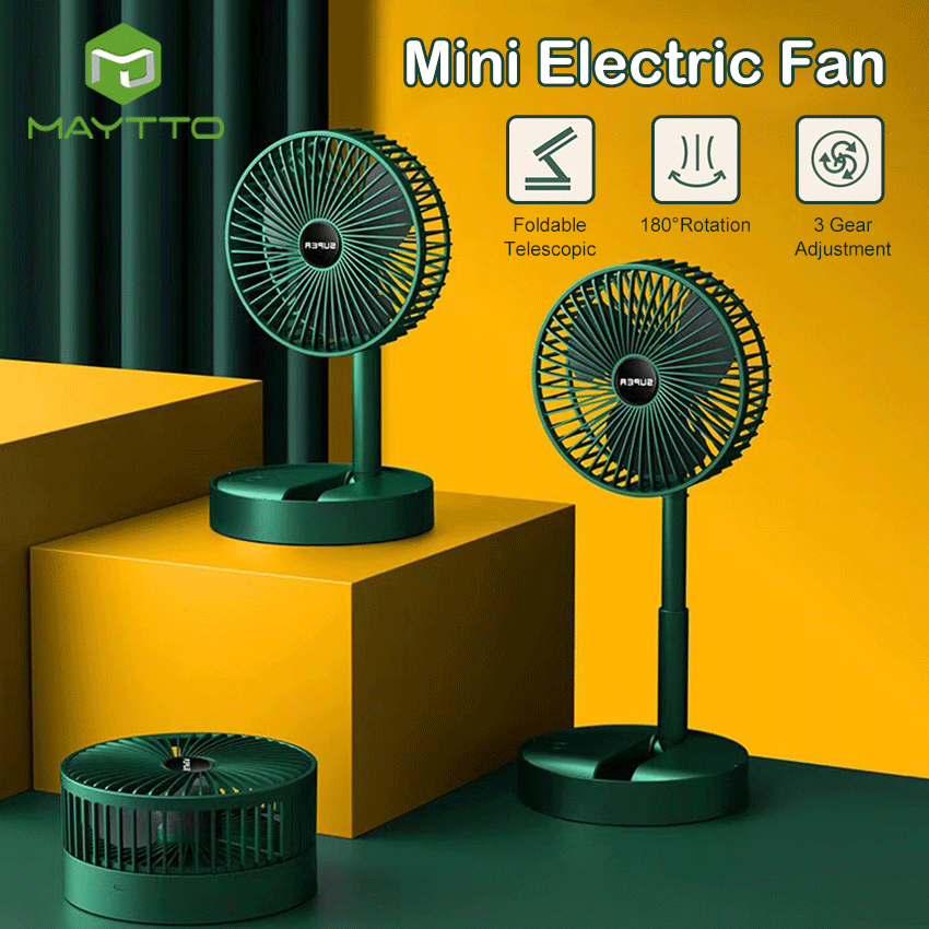 MAYTTO Electric Fan Mini Foldable Telescopic Fan Low Noise Portable