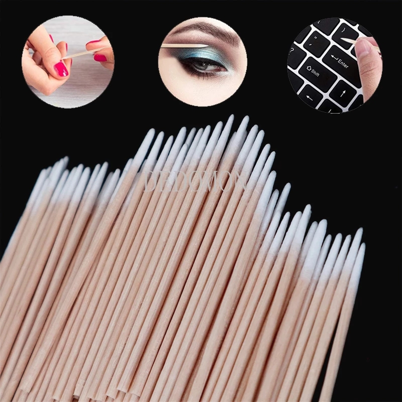 【KIMOU】100 PCS ทิ้ง SingleEnded UltraSmall Eyebrow Cotton Swab Lint