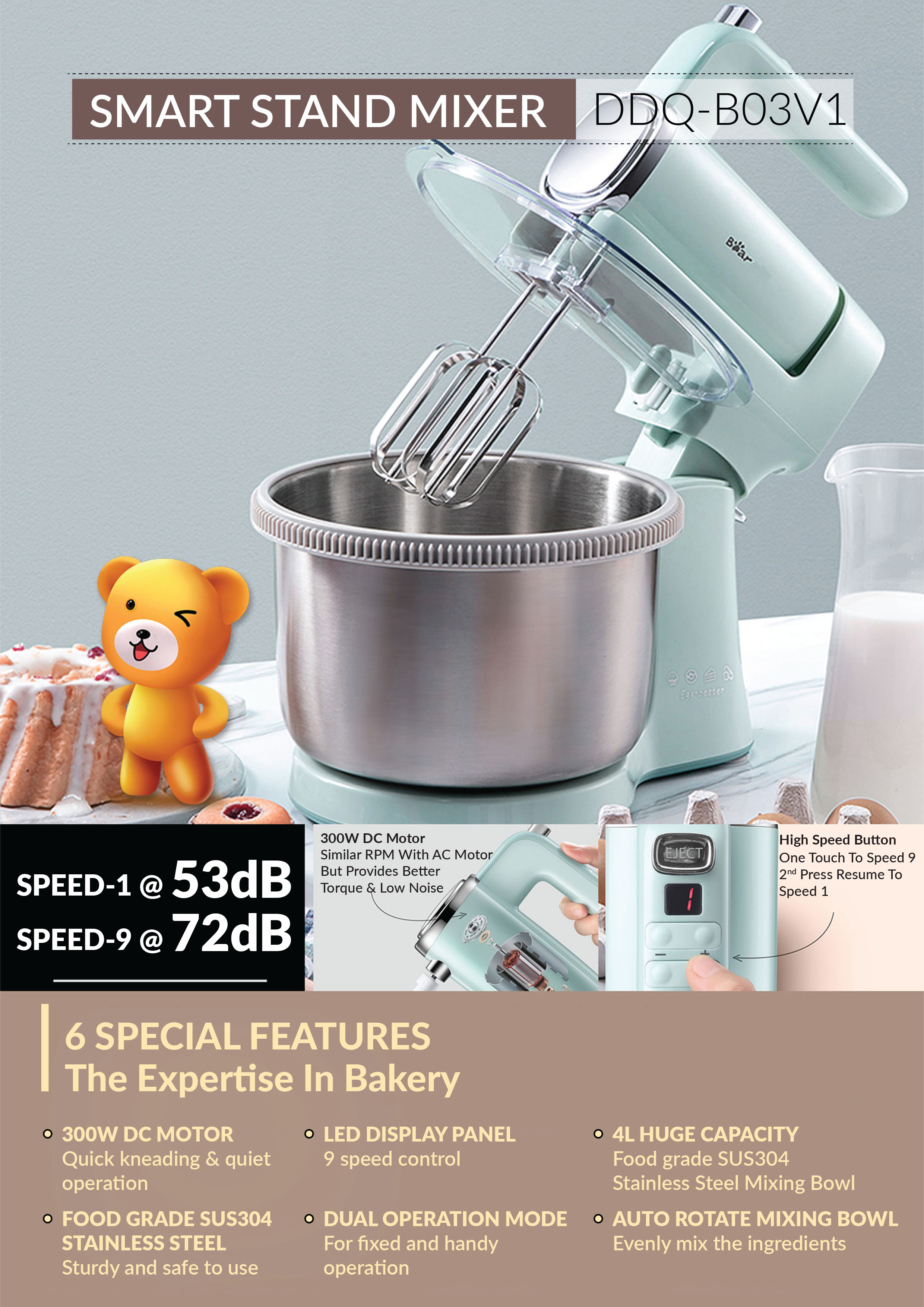 Grab BEAR SMART STAND MIXER DDQB03V1 小熊电动打蛋器全自动桶转动搅拌机 PrestoMall