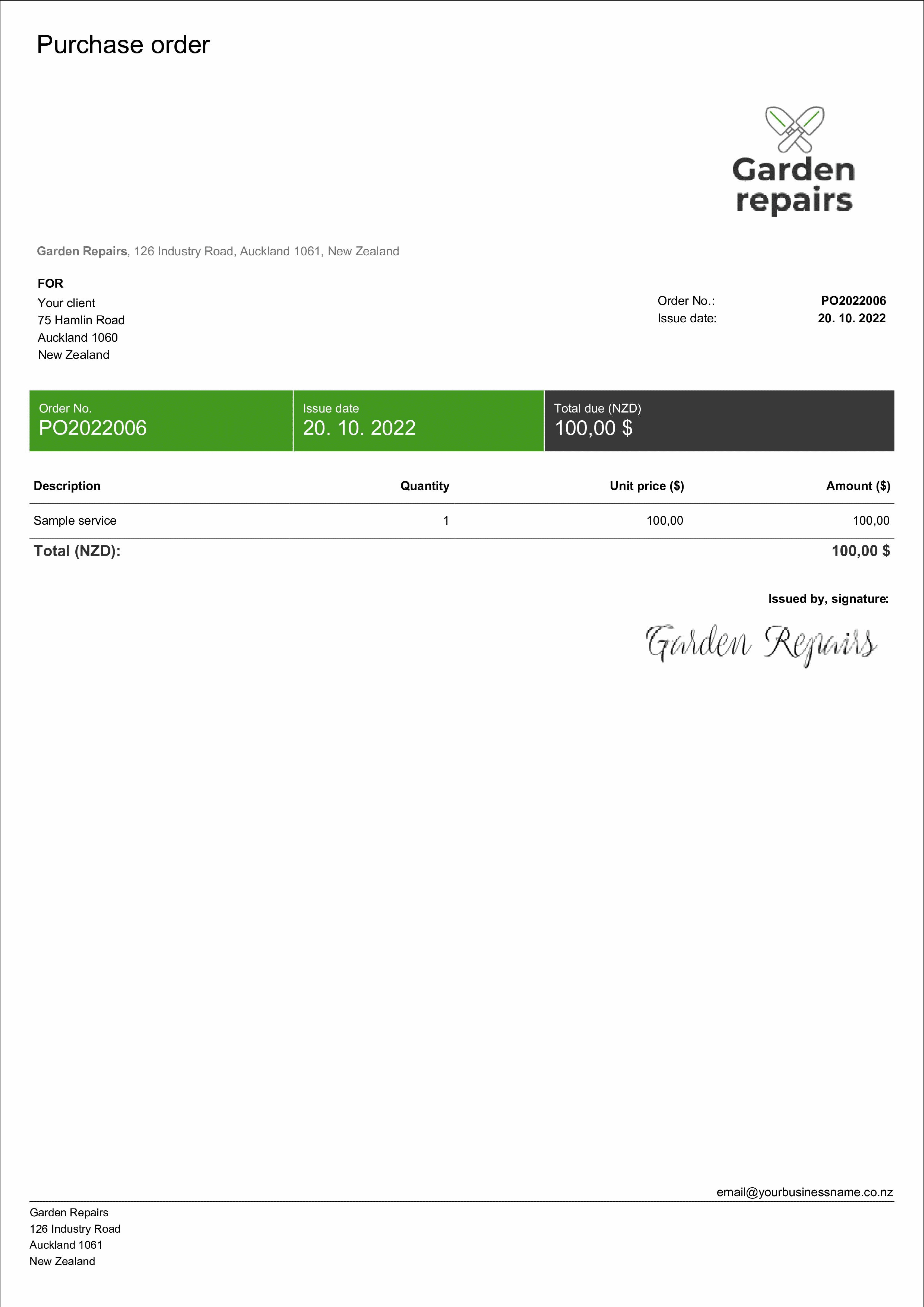 Generador de órdenes de compra Generar órdenes de compra online gratis