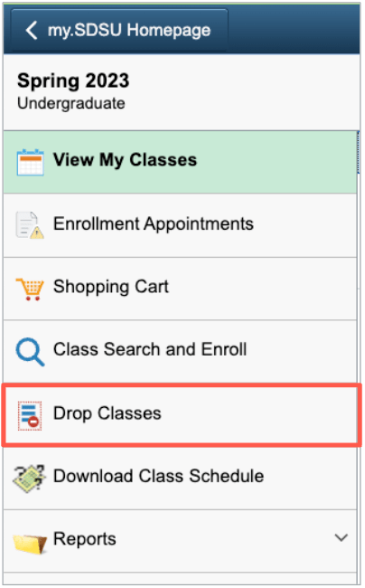 Manage Classes: Drop Classes | my.SDSU