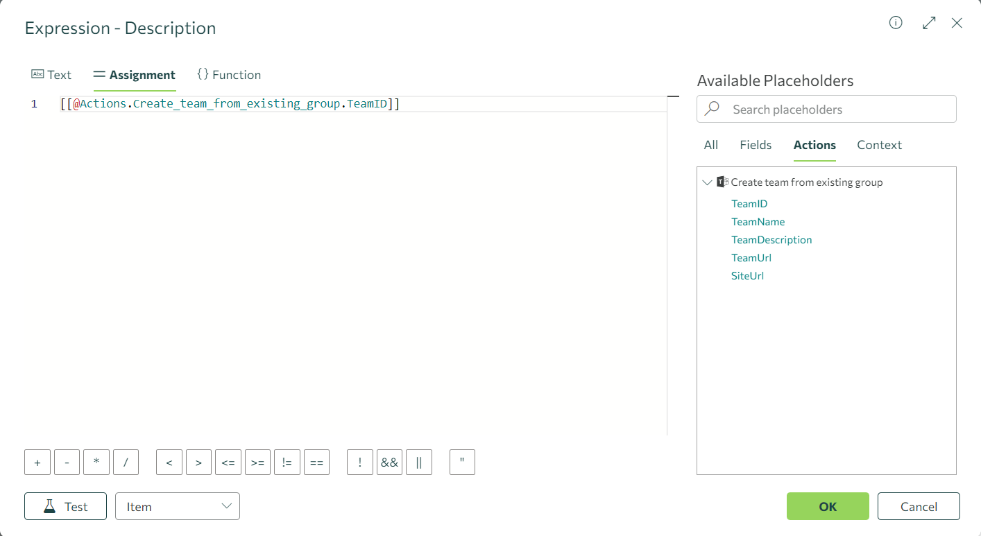 Action Create team from existing group skybow Portal