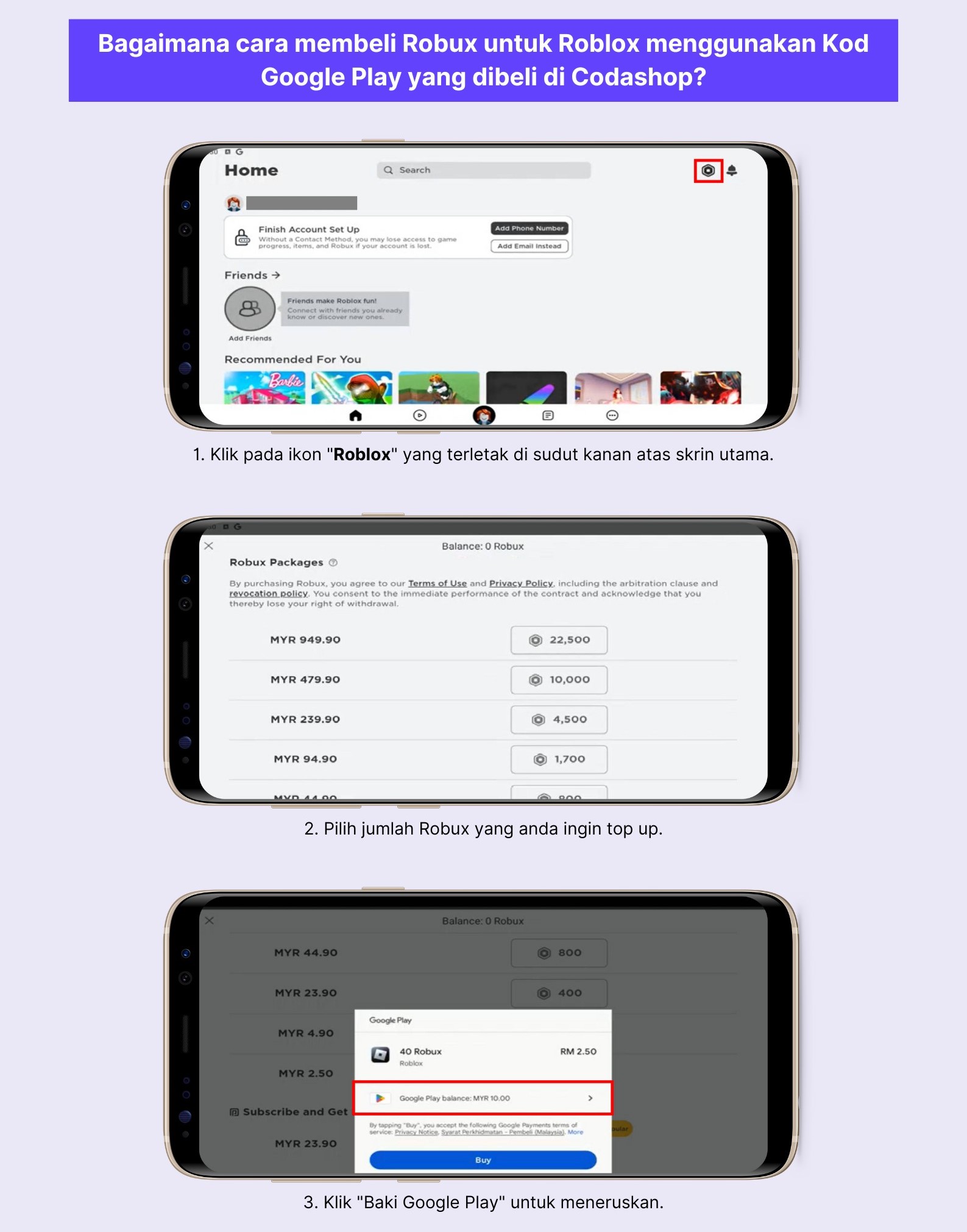 Bagaimana cara membeli Robux untuk Roblox menggunakan Kod Google Play