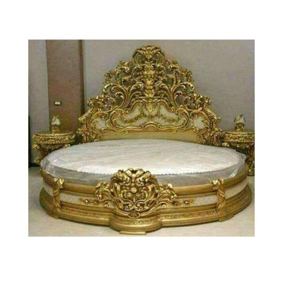 European Style Wooden Carved Round Bed Online Furniture Store My Aashis