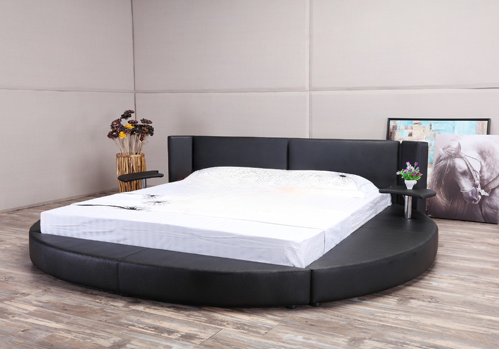 Lavish Round Leather Bed With Side Table Online Furniture Store My