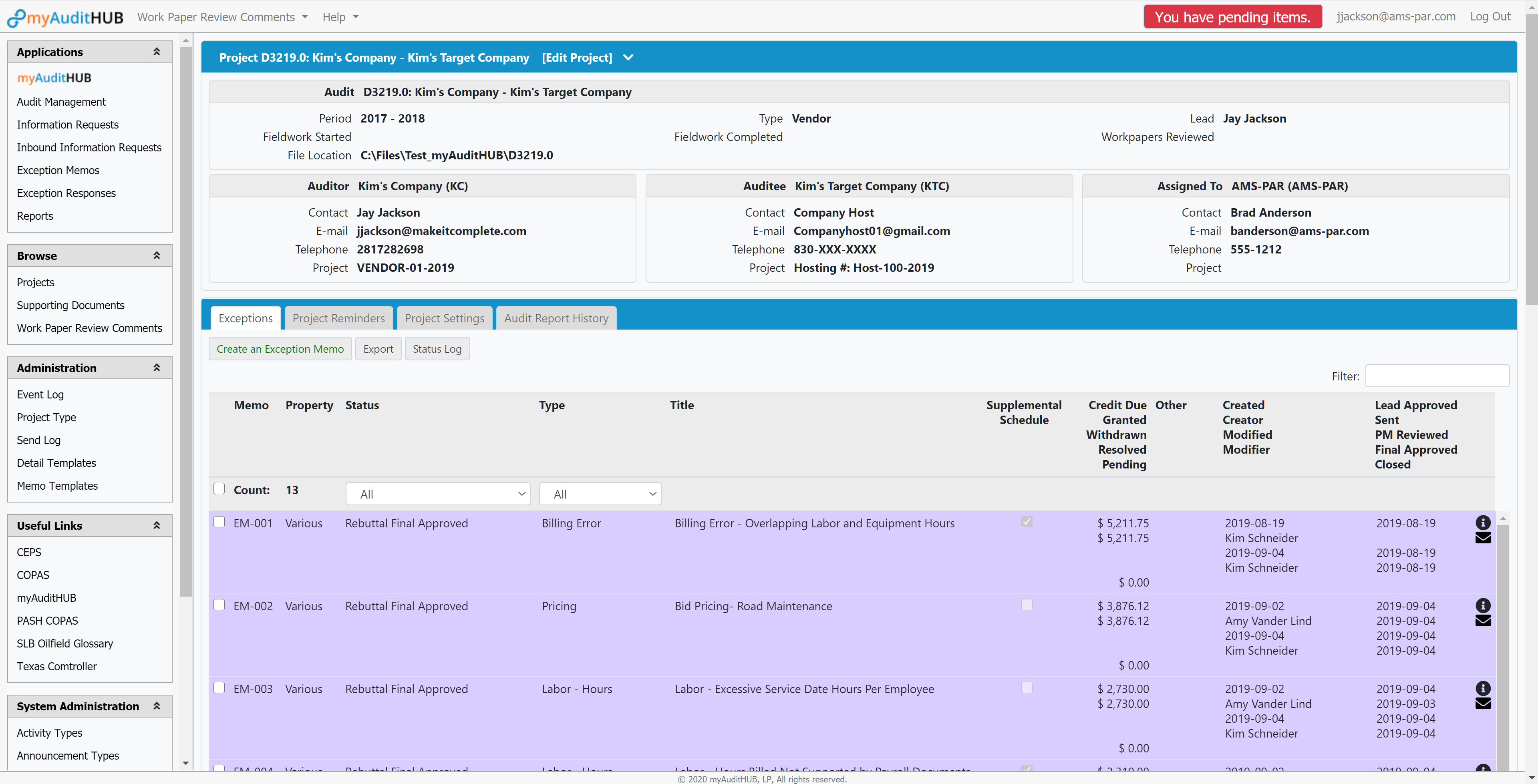 Creating and Managing Exception Memos myAuditHUB