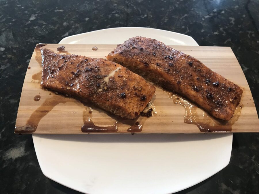 Raging River Cedar Planked Smoked Salmon on BGE My Backyard Life