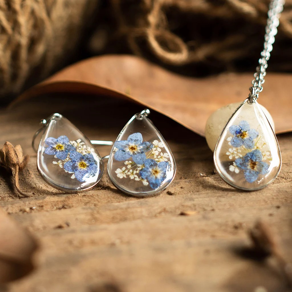 Me Not Real Dried Flower Necklace Set / Earring