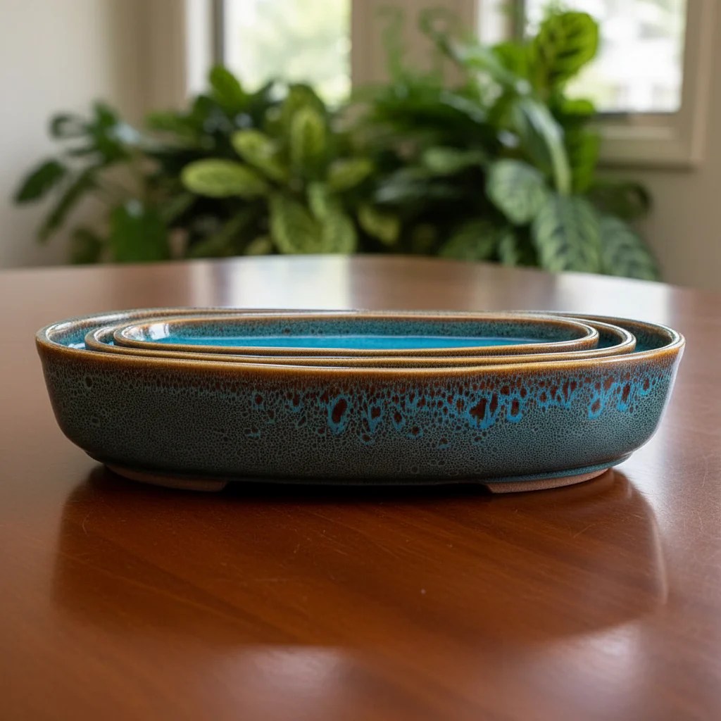 Set of 3 Chiselled Bonsai Ceramic Tray